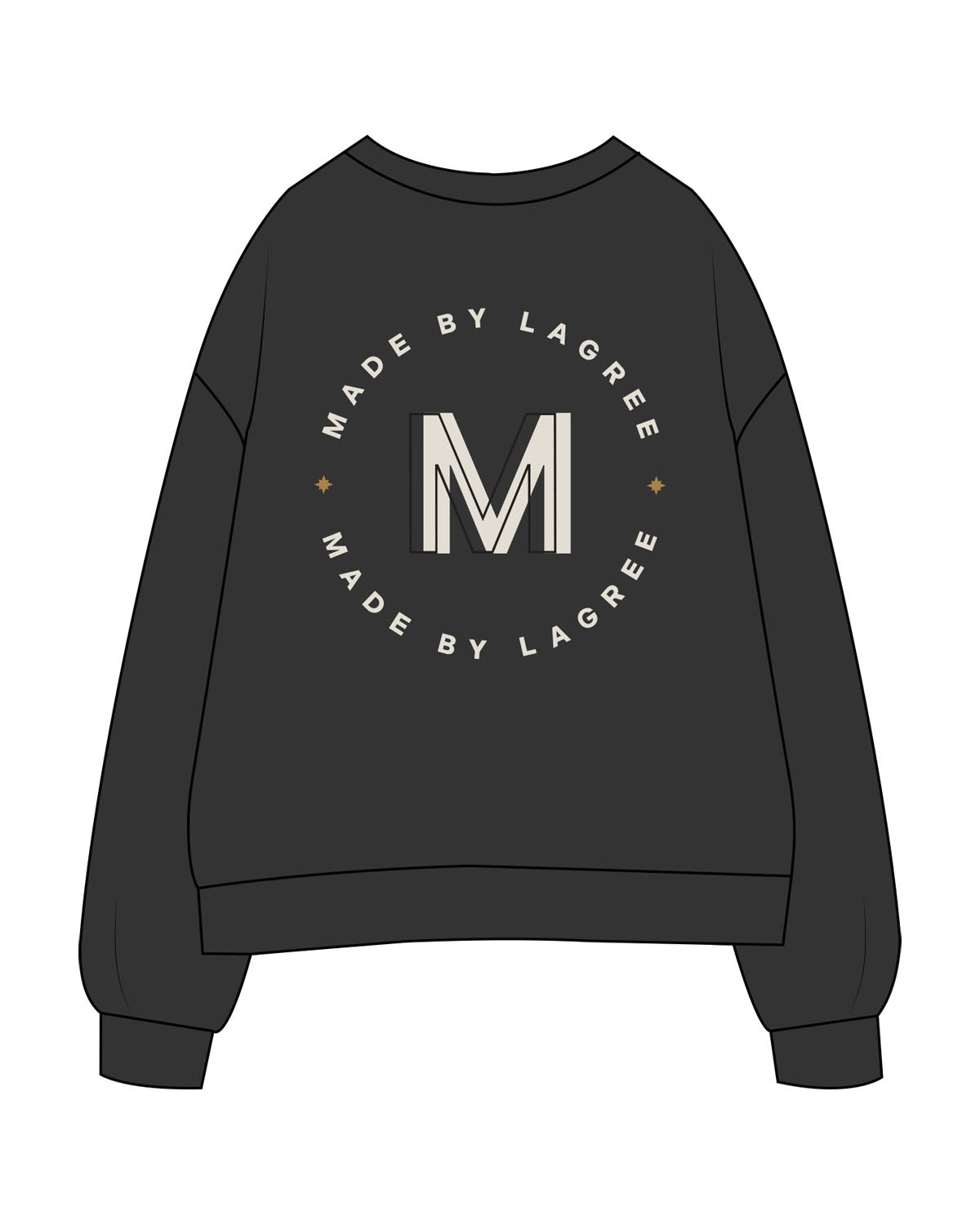The Mens Crewneck - Washed Black - M.B.Lagree - Center Chest - Cream White - Back Center - Printed - Full Color