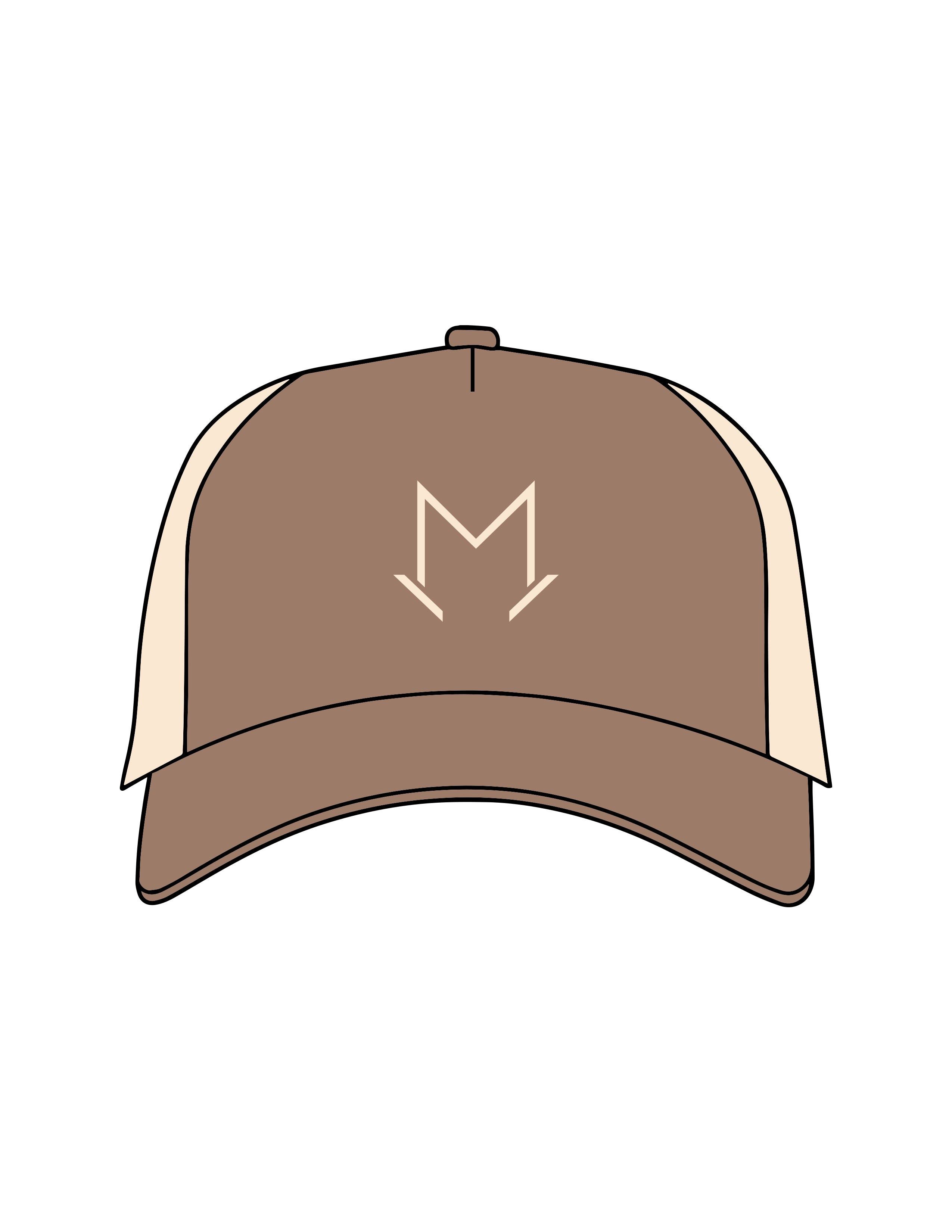 The 5 Panel Trucker Hat - Brown / Khaki - MegaCorps - Center Crown - Embroidered - Khaki