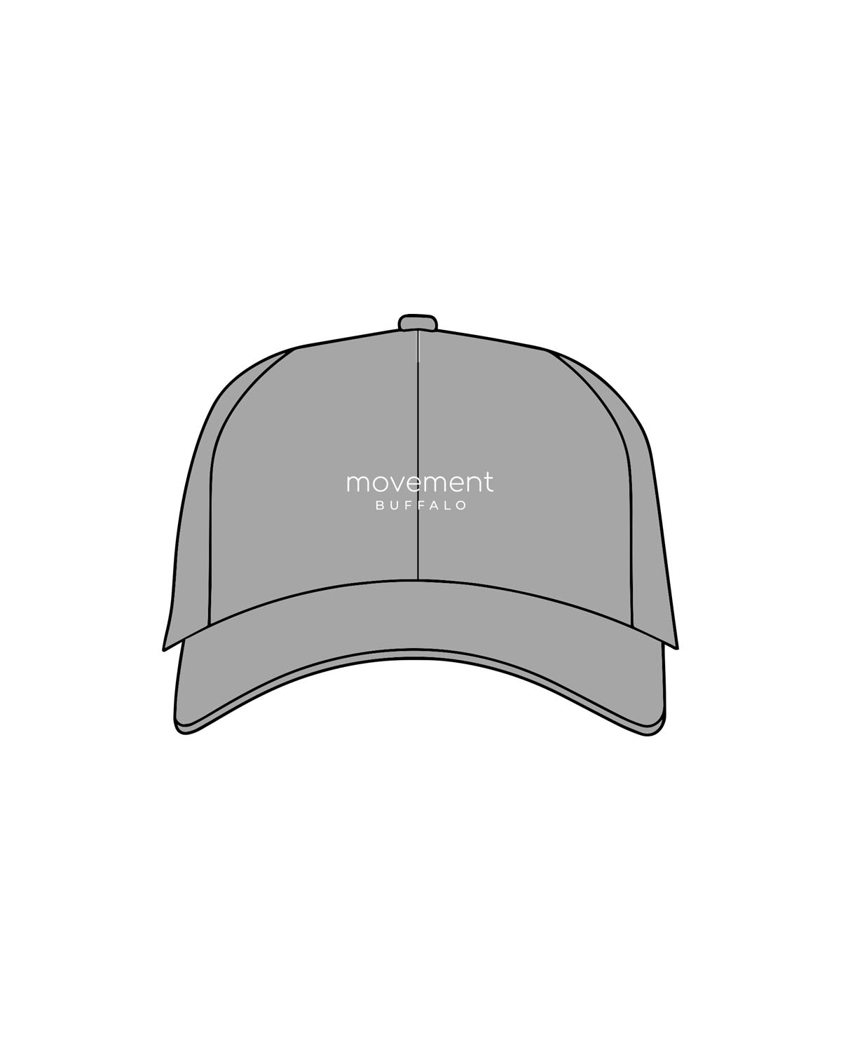 The Performance Hat - Gray - Movement Pilates Buffalo - Center Crown - Embroidered - White