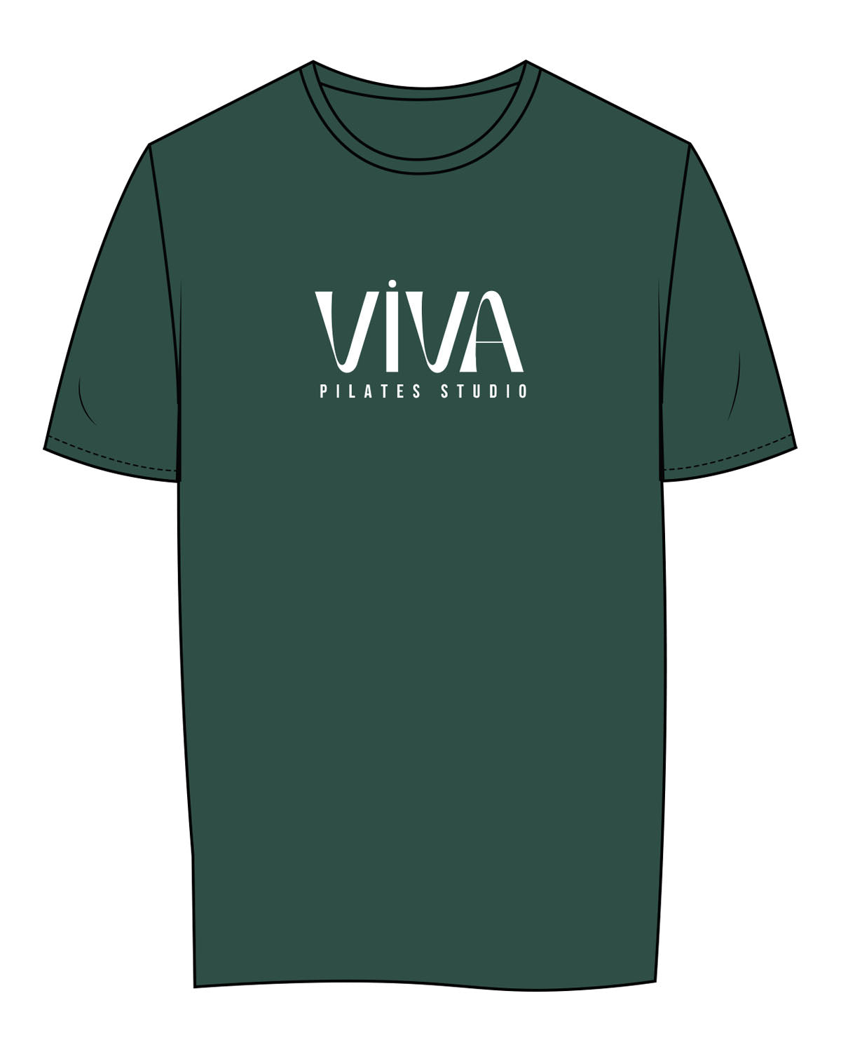 The Womens Tee - Forest - Viva Pilates - Center Chest Stacked - Printed - White