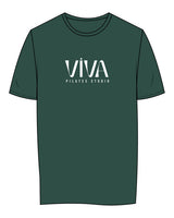 The Womens Tee - Forest - Viva Pilates - Center Chest Stacked - Printed - White
