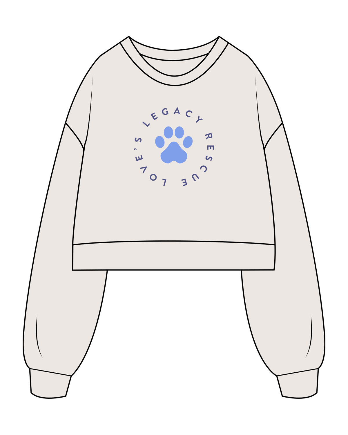 The Womens Crop Crewneck - Bone - LLR - Center Chest - Round - Printed - Full Color