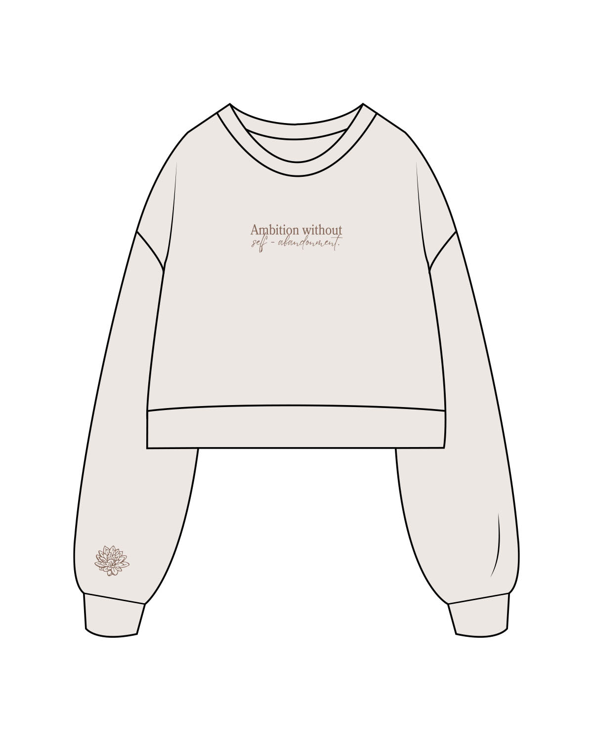 The Womens Crop Crewneck - Bone - Balanced Self - Center Chest Stacked & Right Sleeve - Printed - Brown