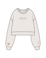 The Womens Crop Crewneck - Bone - Balanced Self - Center Chest Stacked & Right Sleeve - Printed - Brown