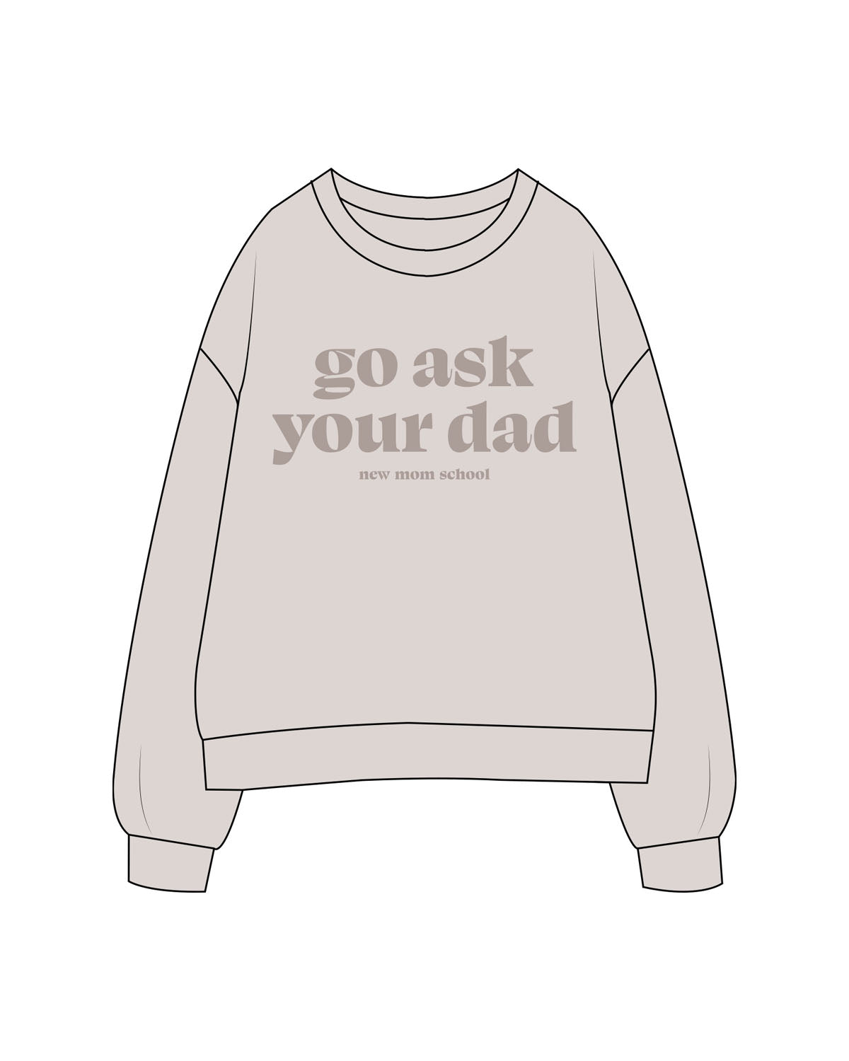 The Womens Crewneck - Bone - New Mom School - Center Chest Stacked - Printed - Tone on Tone