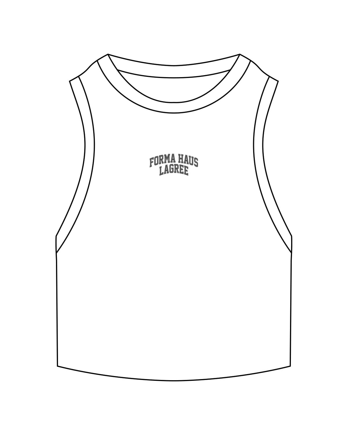 The Ribbed Crop Tank - White - Forma Haus - Center Chest Stacked Arc - Embroidered - Full Color