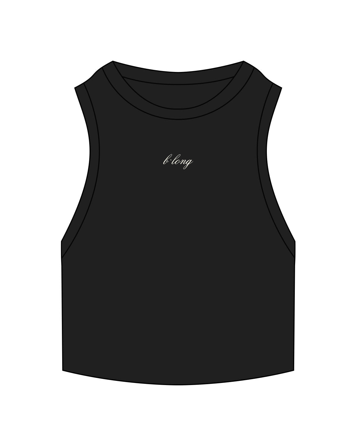 The Ribbed Crop Tank - Black - B Long Pilates - Center Chest - EMB - Cream