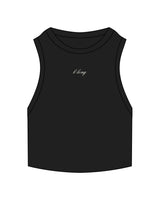 The Ribbed Crop Tank - Black - B Long Pilates - Center Chest - EMB - Cream
