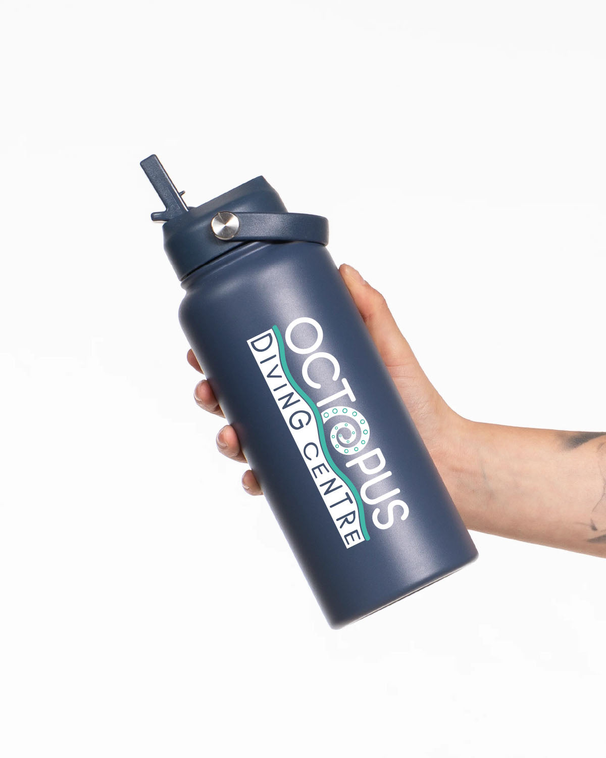 The Wide Mouth Water Bottle - Navy - Octopus Diving Centre - Center - Printed - Full Color