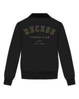 The Mens Varsity Jacket - Black - Recess Fitness - Left & Right Chest - Embroidered - Sandy Beige - Upper Back - Printed - Sandy Beige