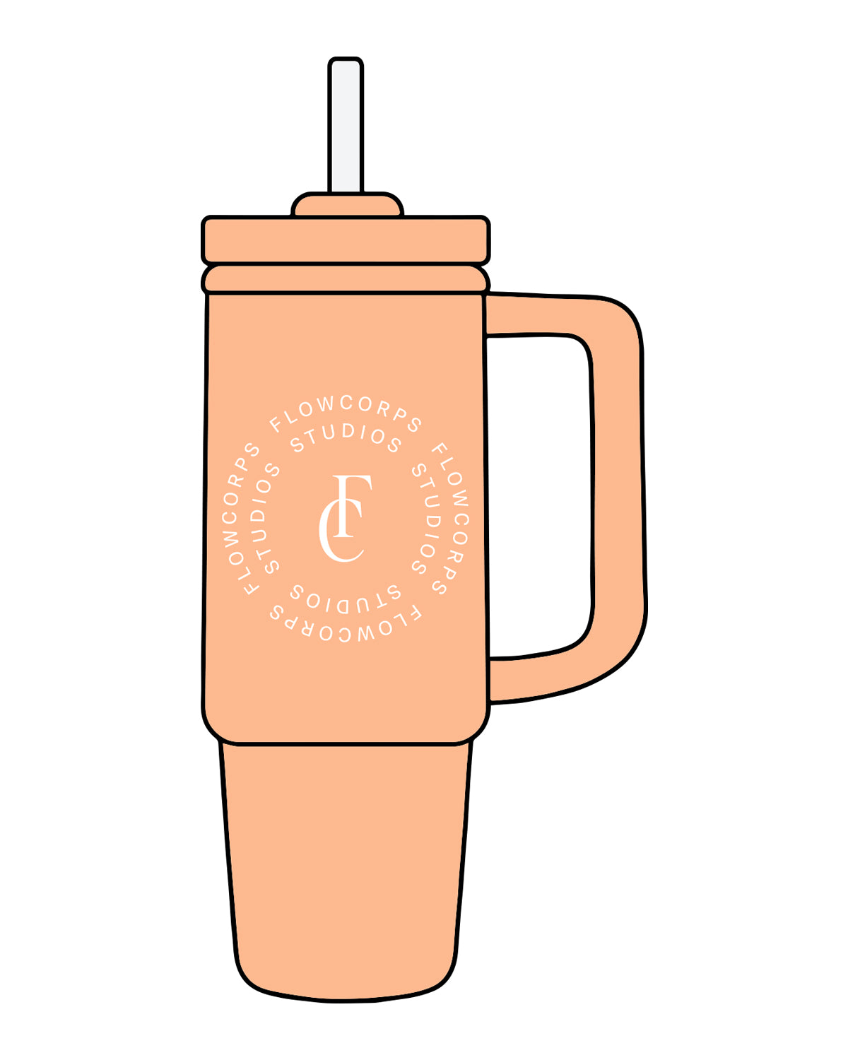 The Tumbler Cup - Orange - Flowcorps - Center Round Stacked - White