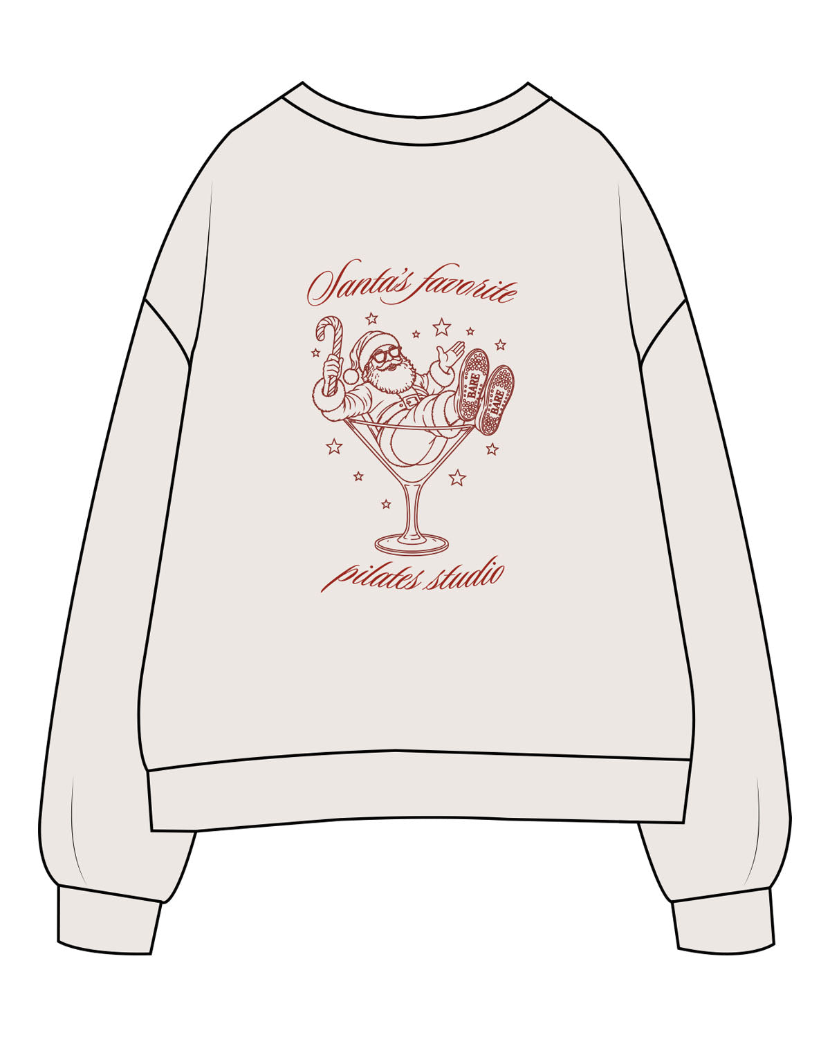 The Womens Crewneck - Bone - Bare Pilates - Left Chest - Back Center - Printed - Full Color