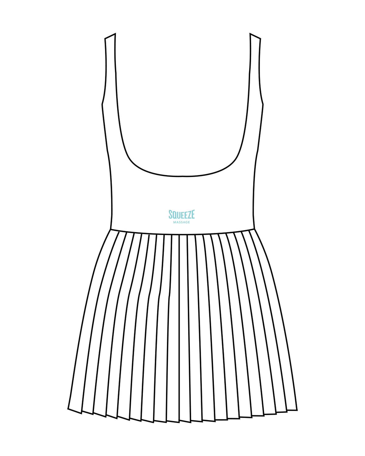 The Scoop Back Dress - White - Squeeze Massage - Center Back Stacked - Printed - Turquoise