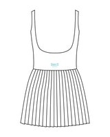 The Scoop Back Dress - White - Squeeze Massage - Center Back Stacked - Printed - Turquoise