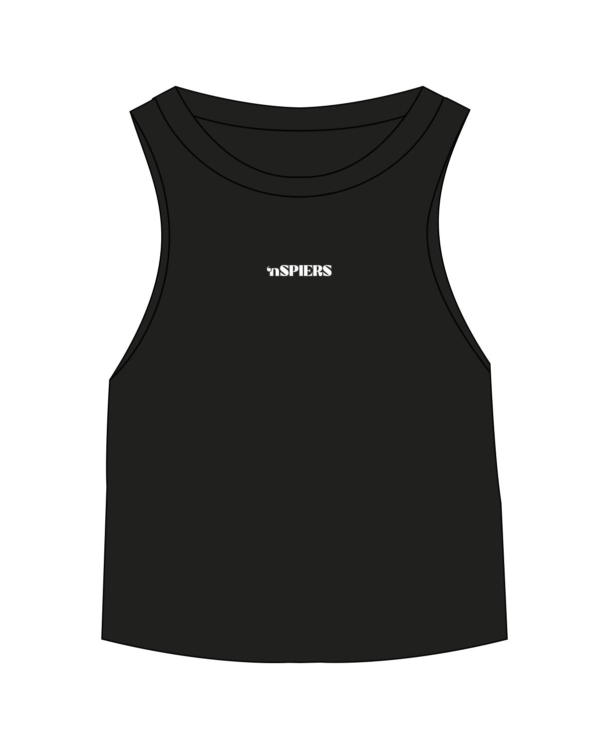 The Micro Rib Racer Crop - Black - NSpiers - Center Chest - Embroidered - White