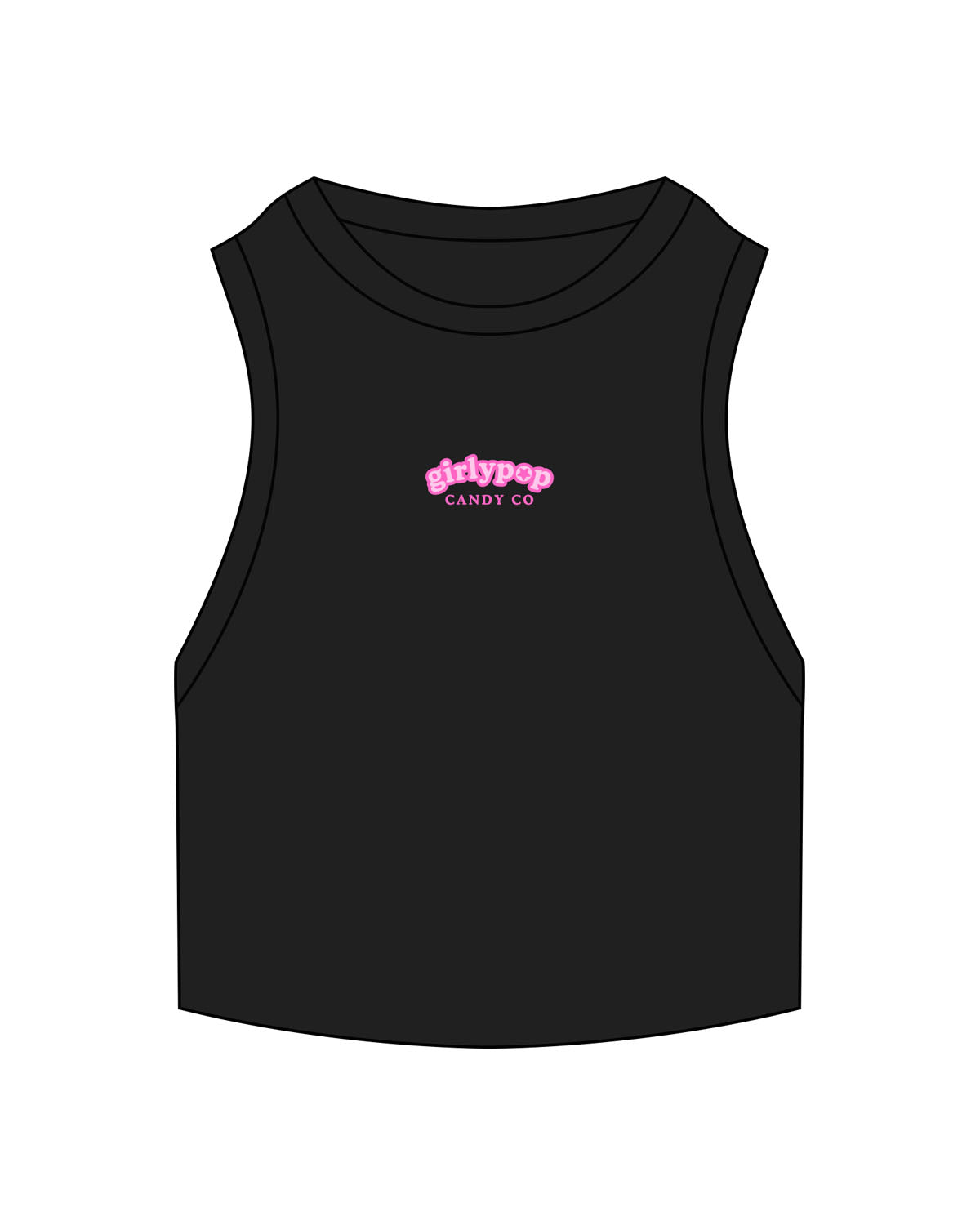 The Ribbed Crop Tank - Black - GirlyPop - Center Chest - Embroidered - Full Color