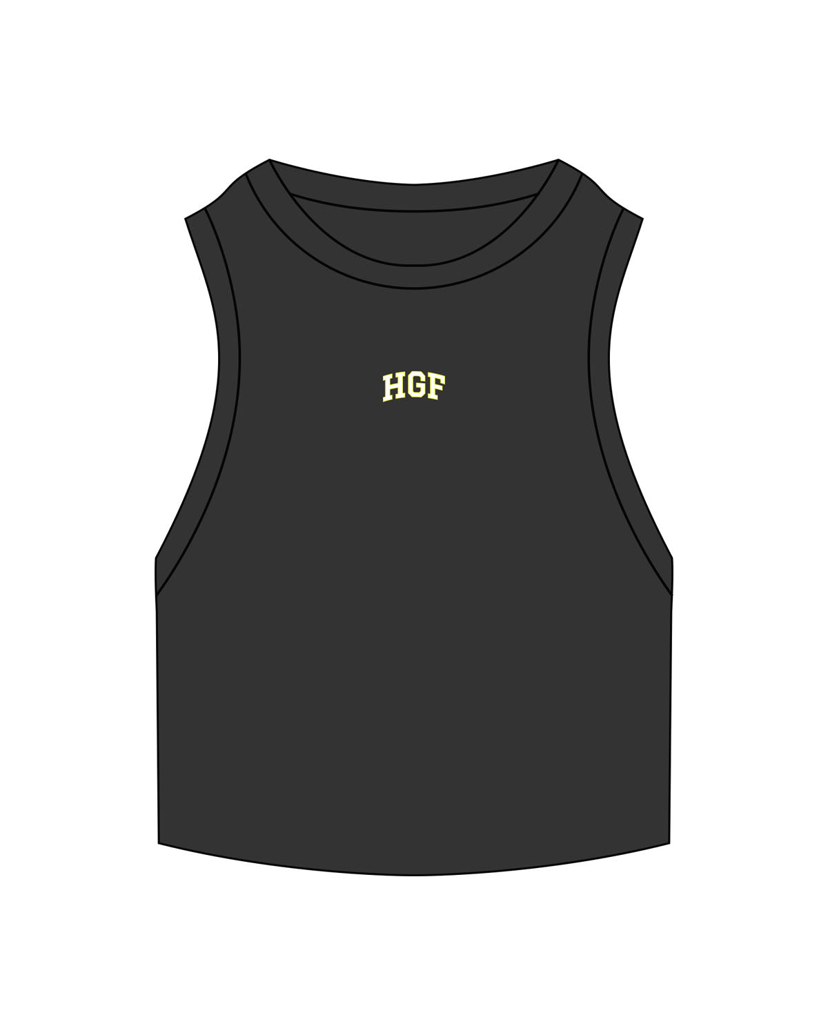 The Ribbed Crop Tank - Washed Black - Higher Ground - Center Chest "HGF" - Embroidered - Full Color