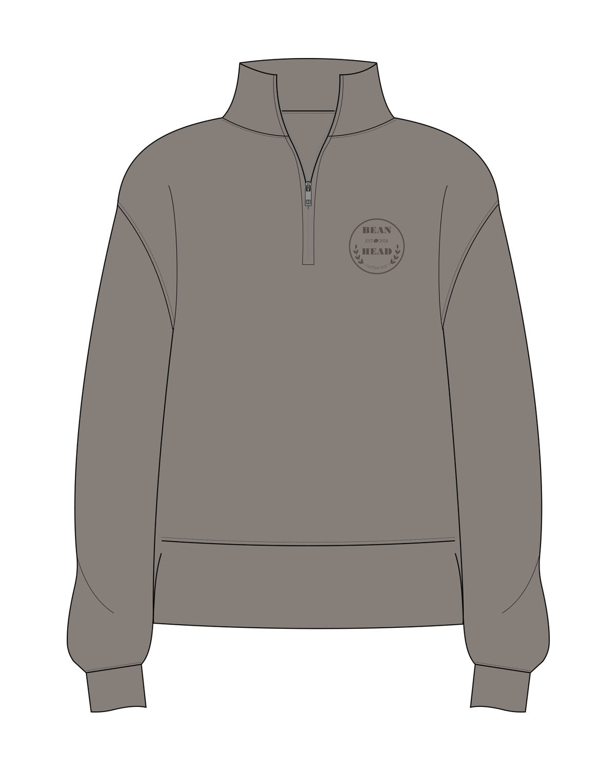 The Mens 1/4 Zip - Washed Gray - Bean Head - Left Chest Round - Embroidered - Tone on Tone