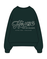The Mens Crewneck - Pine Green - Spring House -Left Chest Stacked - Back Stacked - Printed - Off White