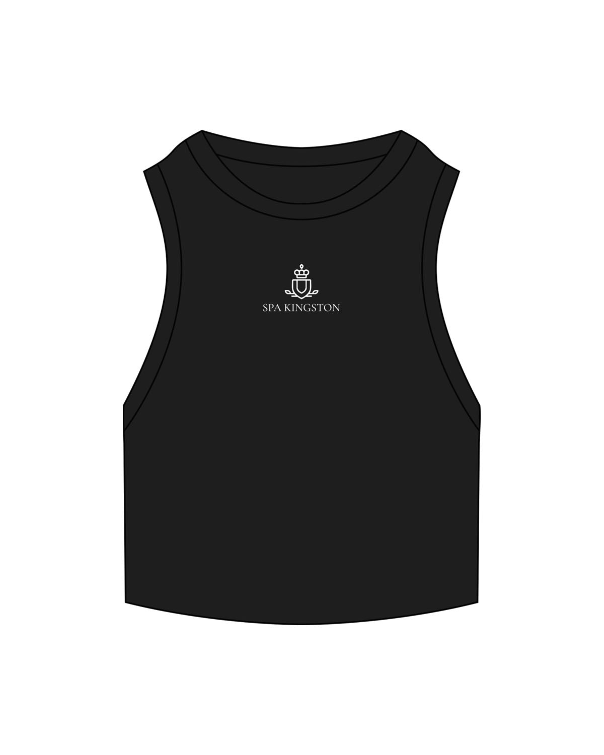 The Ribbed Crop Tank - Black - Spa Kingston - Center Chest - Embroidered - White