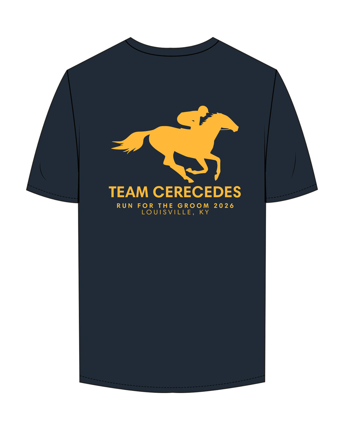 The Mens Tee - Navy - Bodi - Center Chest - Left Sleeve - Back Center - Printed - Gold