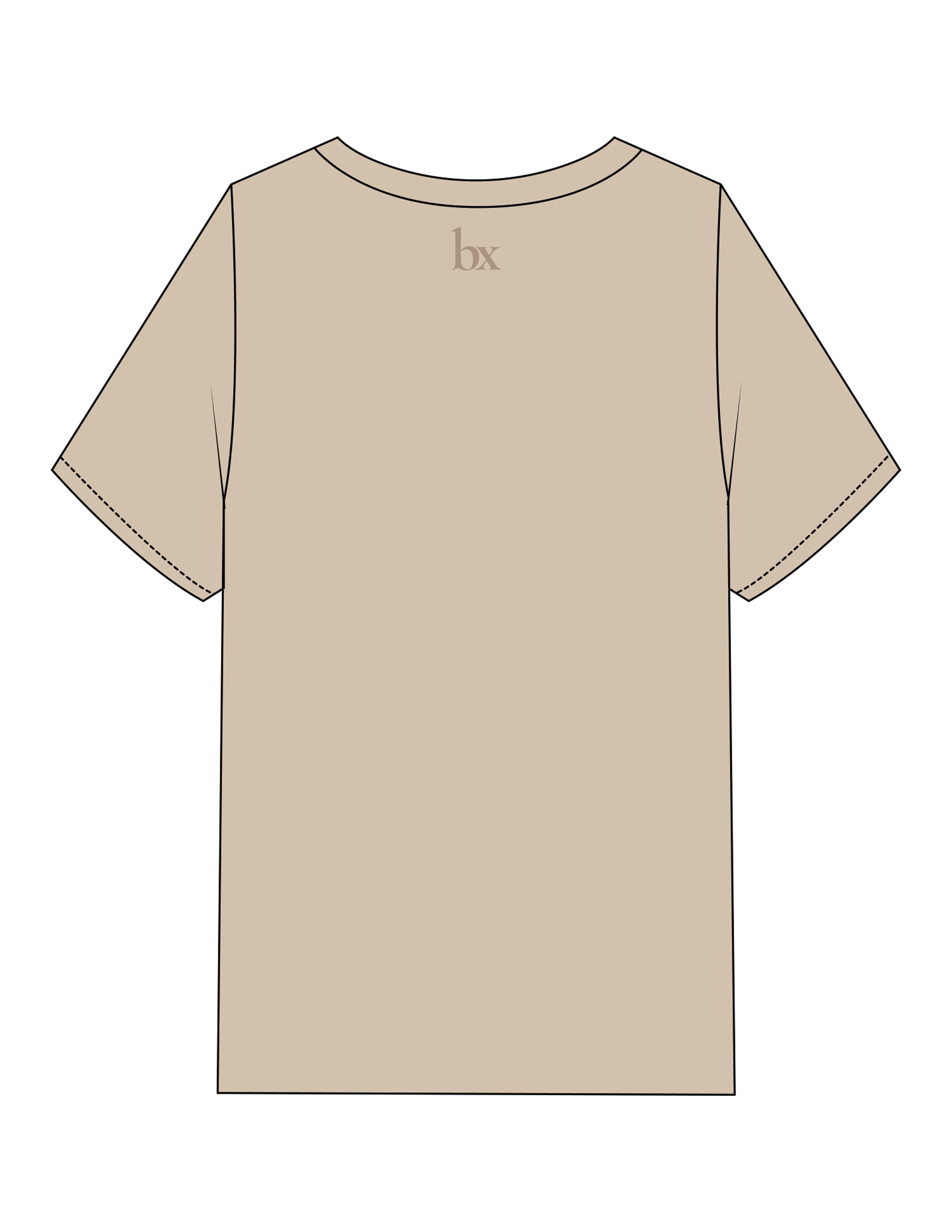 The Mens Heavyweight Tee - Washed Khaki - Botoxie - Center Chest - Left Sleeve & Back Neckline - Printed - Tone on Tone