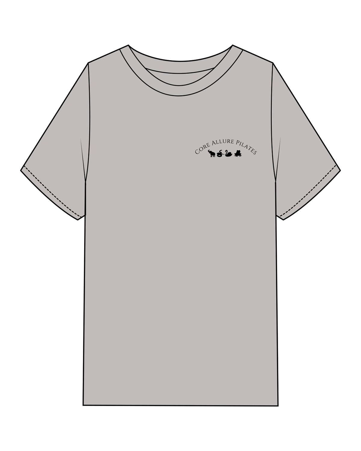 The Womens Oversized Tee - Shadow - Core Allure Pilates - Left Chest Arc - Back Center - Printed - Black