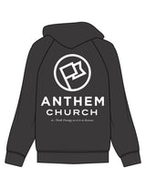 The Mens Zip Hoodie - Washed Black - Anthem Church - Left Chest & Back Stacked - Printed - White