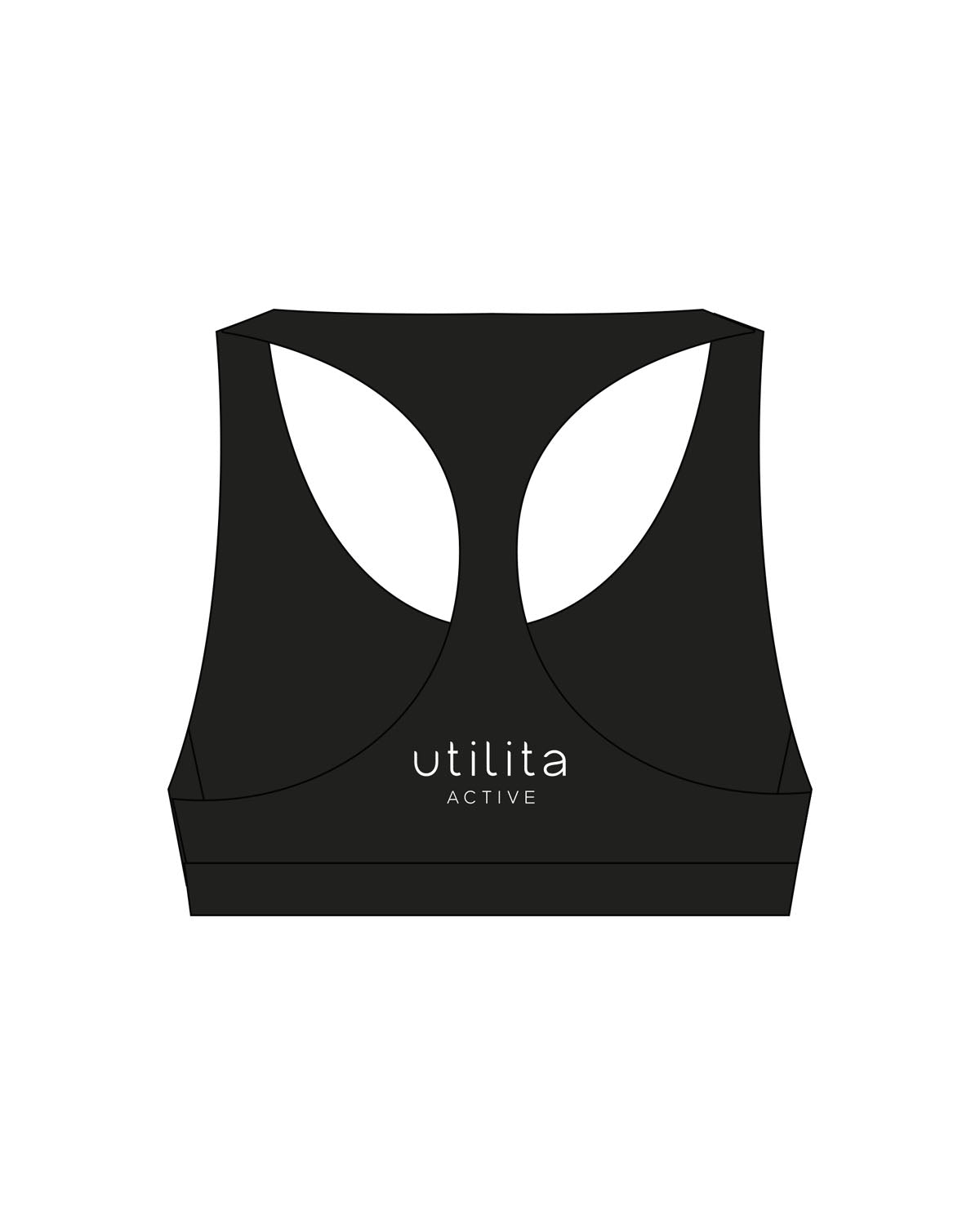 The Racer Bra - Black  - Utilita Active - Back Center - Printed - White