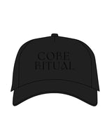 The 5 Panel Trucker Hat - Black - Core Ritual - Center Stacked - Puff Stitch - Tone on Tone