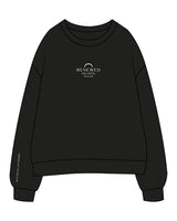 The Womens Crewneck - Black - Renewed Pilates - Center Chest - Left Sleeve - Embroidered - Off White