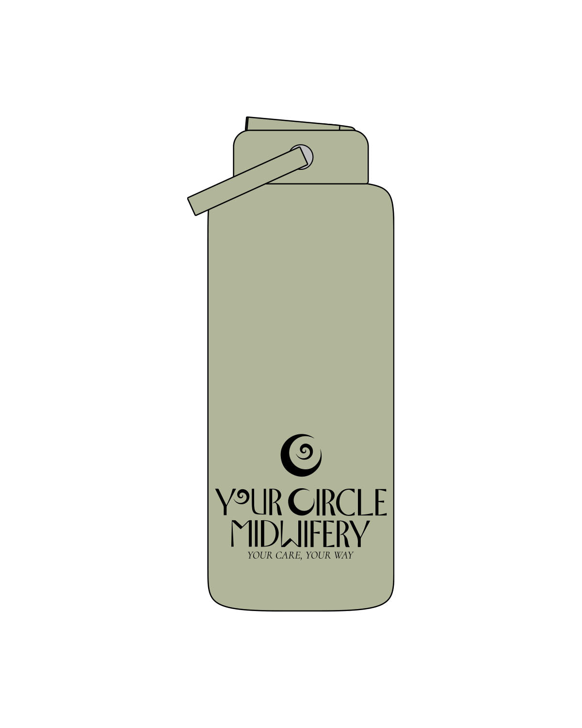 The Wide Mouth Water Bottle - Pistachio - Midwifery - Bottom Stacked - Printed - Black