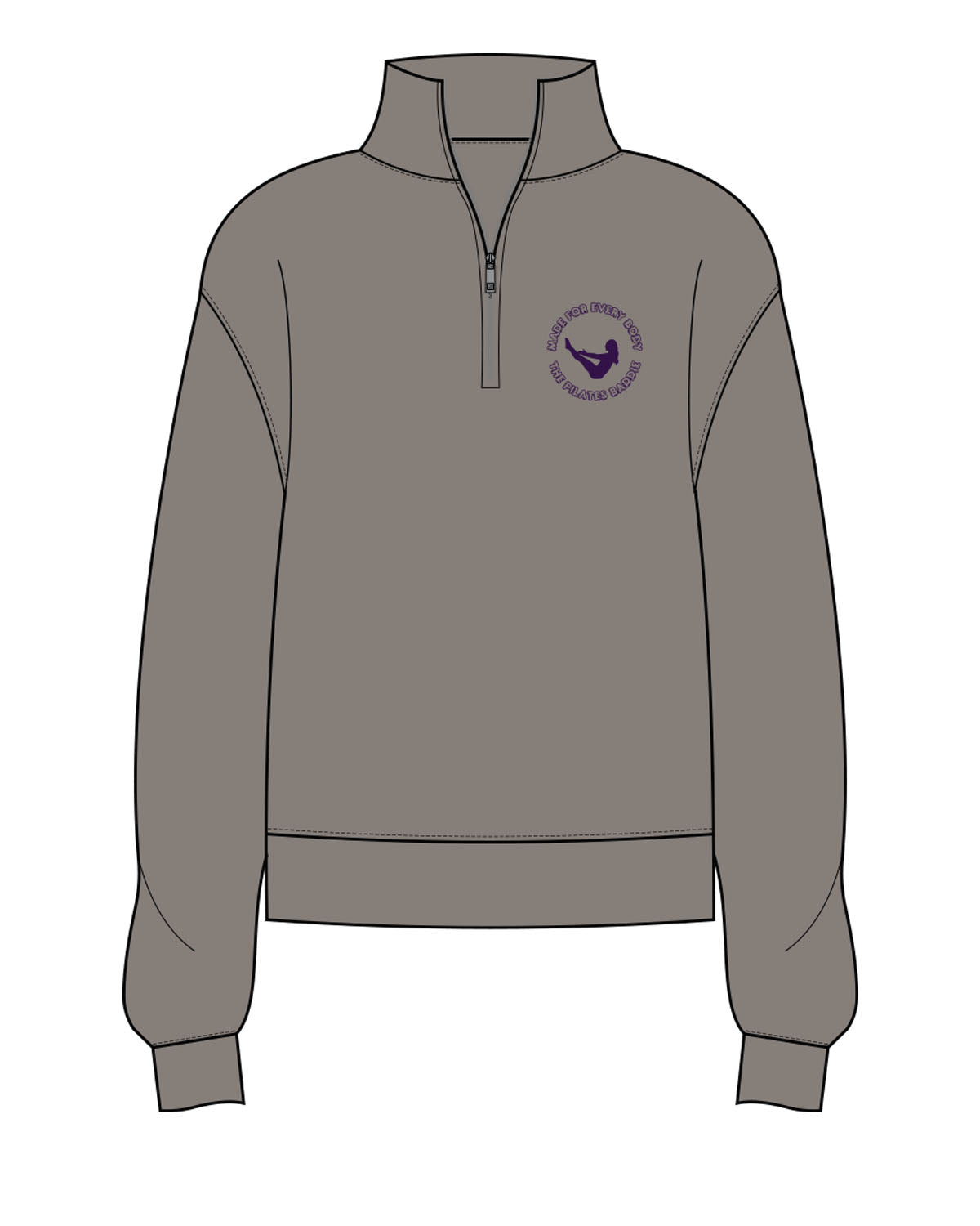The Womens 1/4 Zip - Washed Gray - Pilates Baddie - Left Chest Round - Printed - Purple