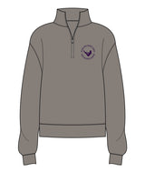 The Womens 1/4 Zip - Washed Gray - Pilates Baddie - Left Chest Round - Printed - Purple