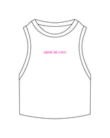 The Ribbed Crop Tank - White - Samantha C - Center Chest - Embroidered - Pink
