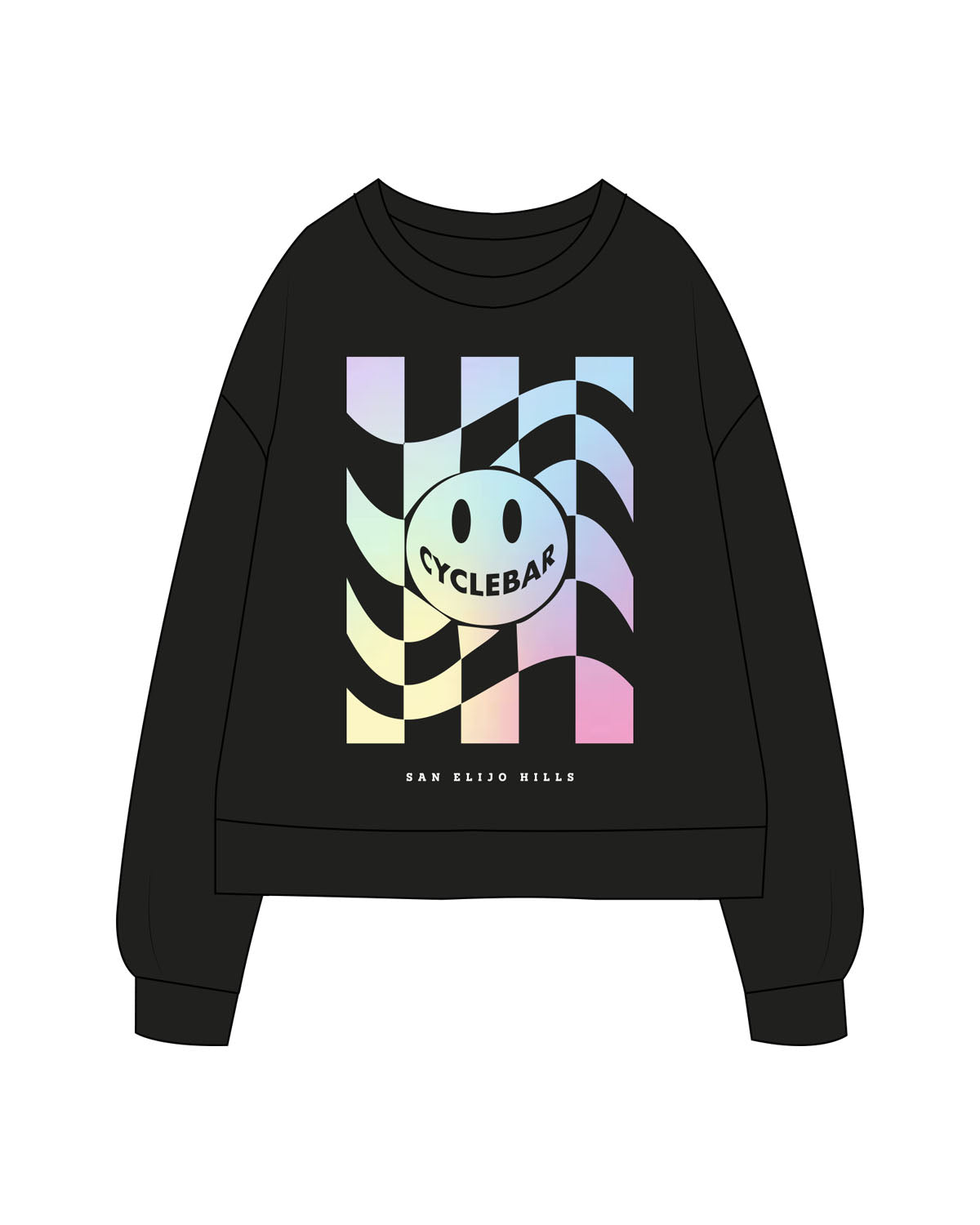The Recycled Womens Crewneck - Black - Cyclebar San Elijo Hills - Front View  Image - Printed - Full Color