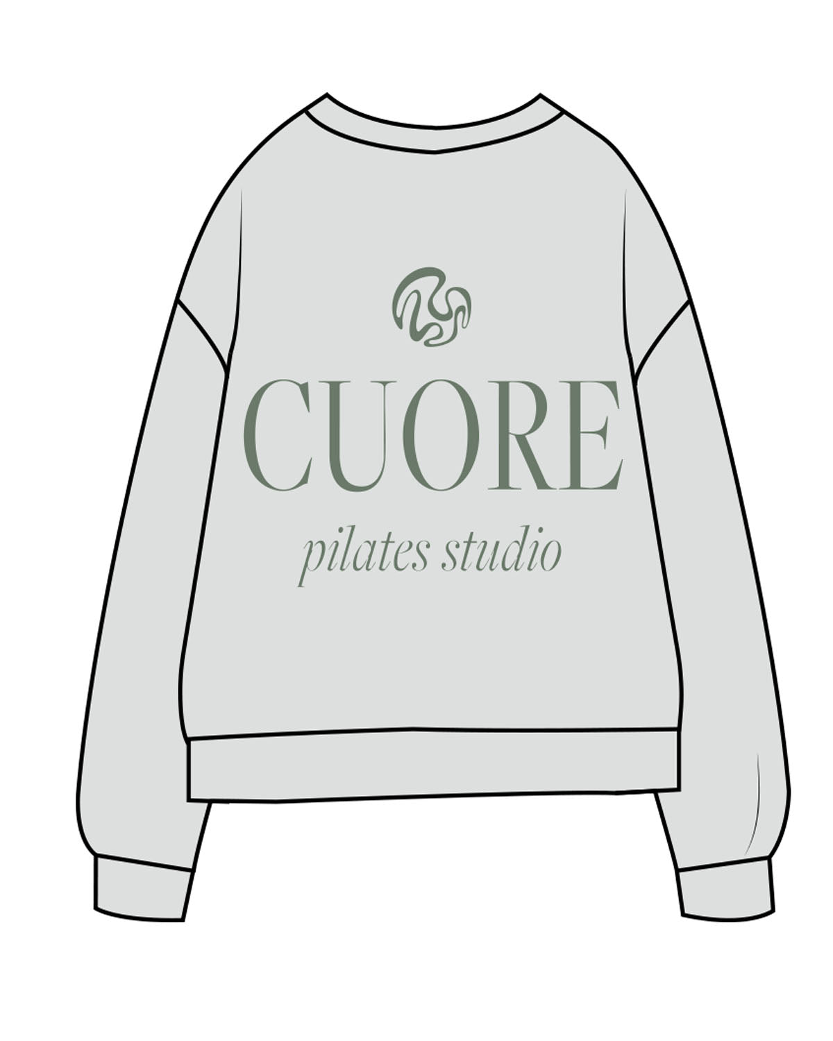 The Midweight Unisex Crewneck - Washed Sage - Cuore Pilates Studio - Center Chest & Left Wrist - Back Stacked - Printed - Cuore Green