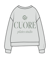 The Midweight Unisex Crewneck - Washed Sage - Cuore Pilates Studio - Center Chest & Left Wrist - Back Stacked - Printed - Cuore Green