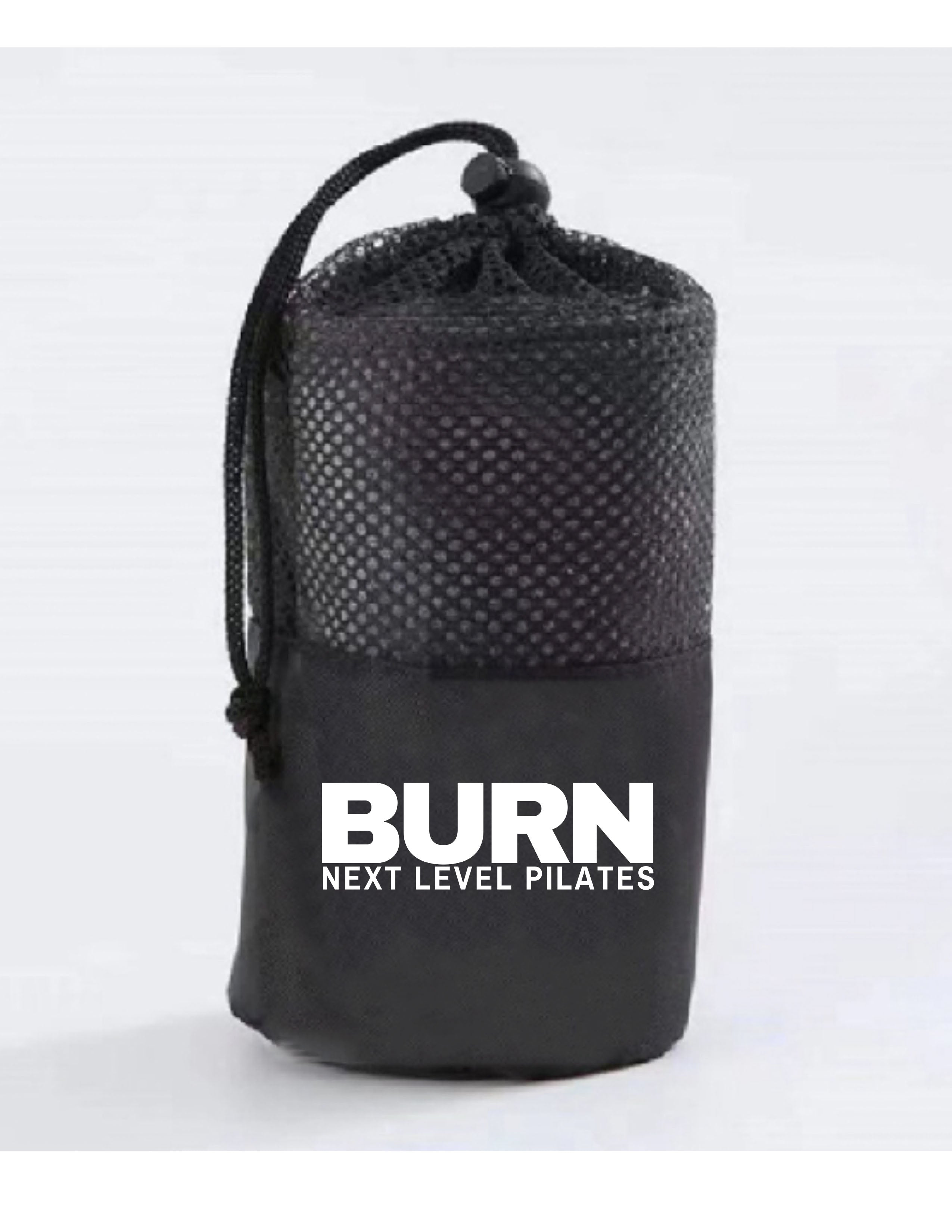 The Gym Towel - Red - Burn Next Level - Front Bottom Stacked - Embroidered - White - The Gym Towel Bag - Black - Center Body - White