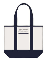 The Contrast Tote Bag - Natural / Navy - Berkeley Women - Upper Body Stacked - Embroidered - Navy