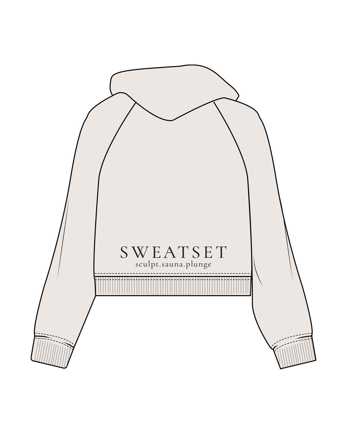 The Womens Crop Hoodie - Bone - Sweatset - Left Chest - Back Bottom - Printed - Charcoal