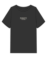 The Mens Heavyweight Tee - Washed Black - Mighty Pilates - Center Chest Stacked - Embroidered - Off White