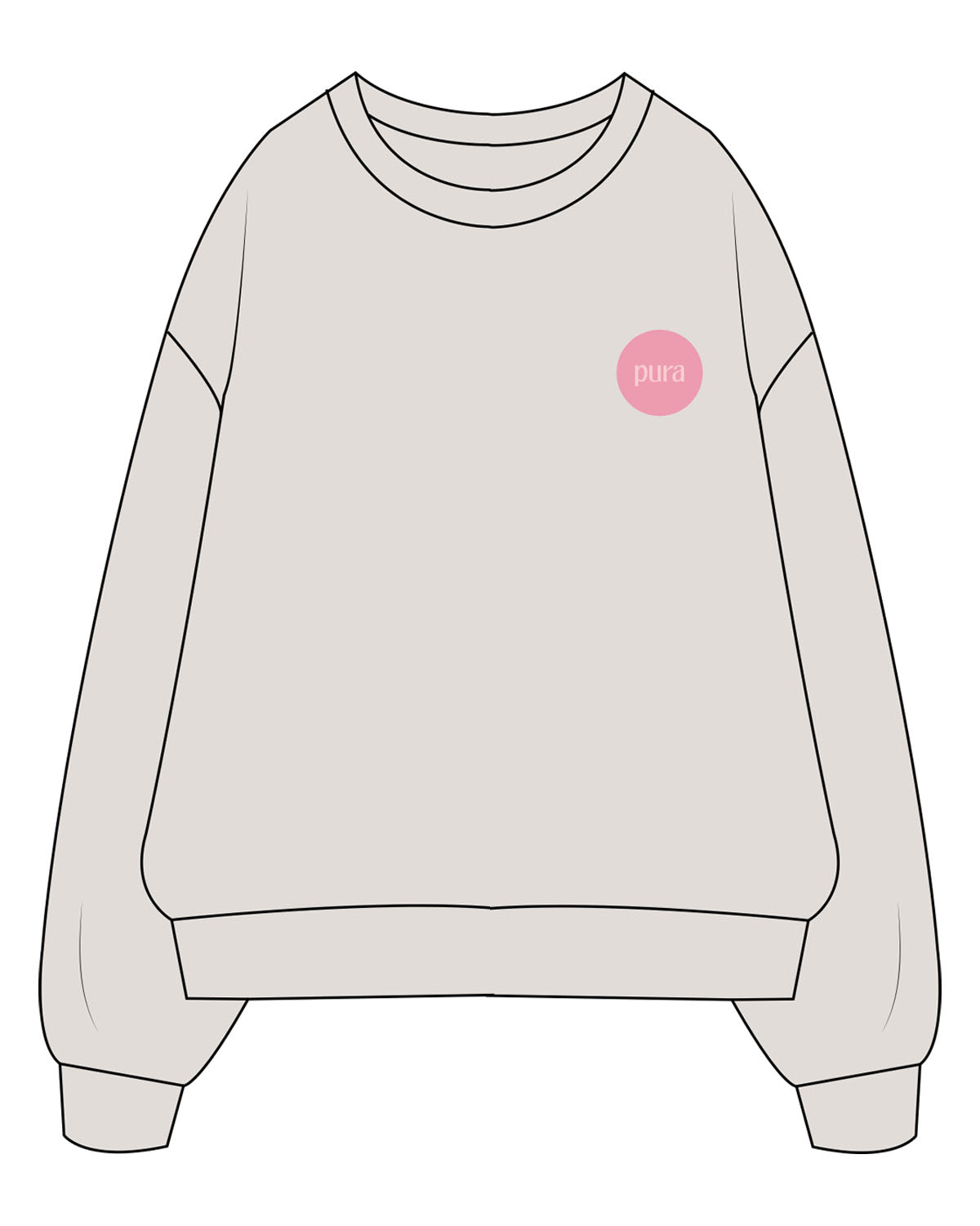 The Womens Crewneck - Bone - Pura - Left Chest - Full Back - Printed - Full Color