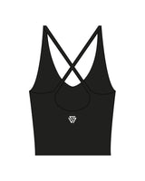 The Sporty Strappy Tank - Black - LVL - Chest Stacked & Back Icon - Printed - White