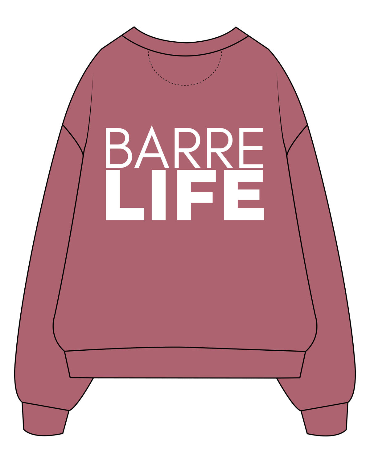 The Midweight Unisex Crewneck - Washed Maroon - Barre Life - Left Chest - Back Center - Printed - White
