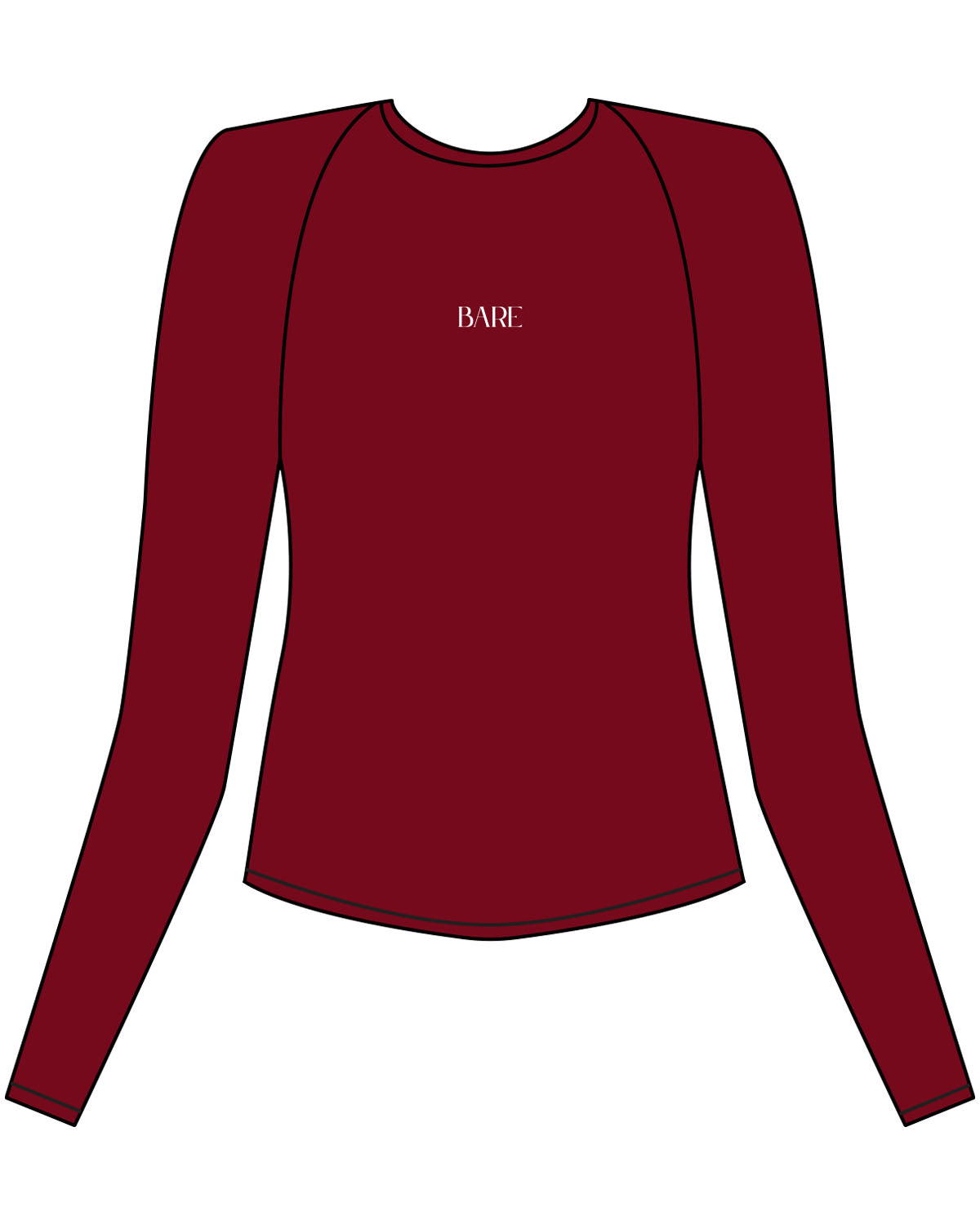 The Womens Sporty Long Sleeve - Red - Bare Pilates - Center Chest - Printed - White
