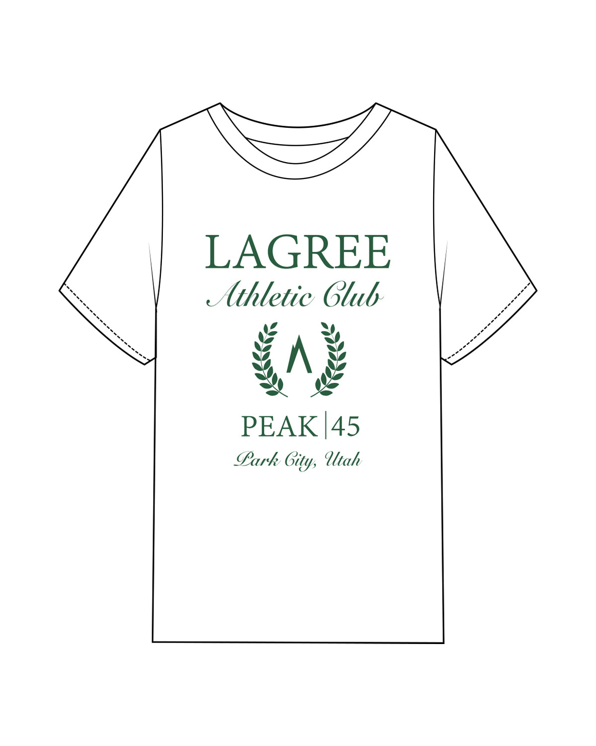 The Mens Heavyweight Tee - White - Peak 45 - Park City - Center Chest Stacked - Green