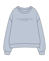 The Womens Crewneck - Powder - Pilates Practice - Center Chest Stacked - Printed - Slate