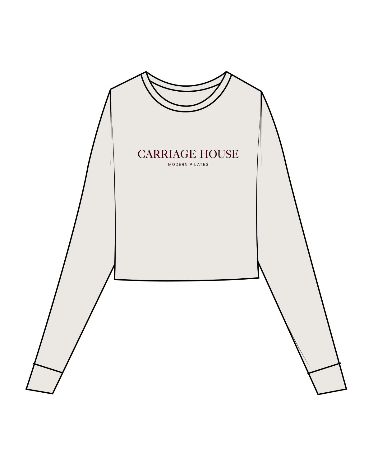 The Micro Rib Crop Long Sleeve - Natural - Carriage House - Center Chest Stacked - Printed - Dark Maroon