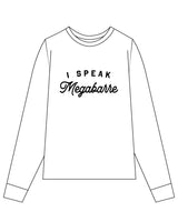 The Womens Long Sleeve - White - Megabarre - Center Chest Stacked - Black